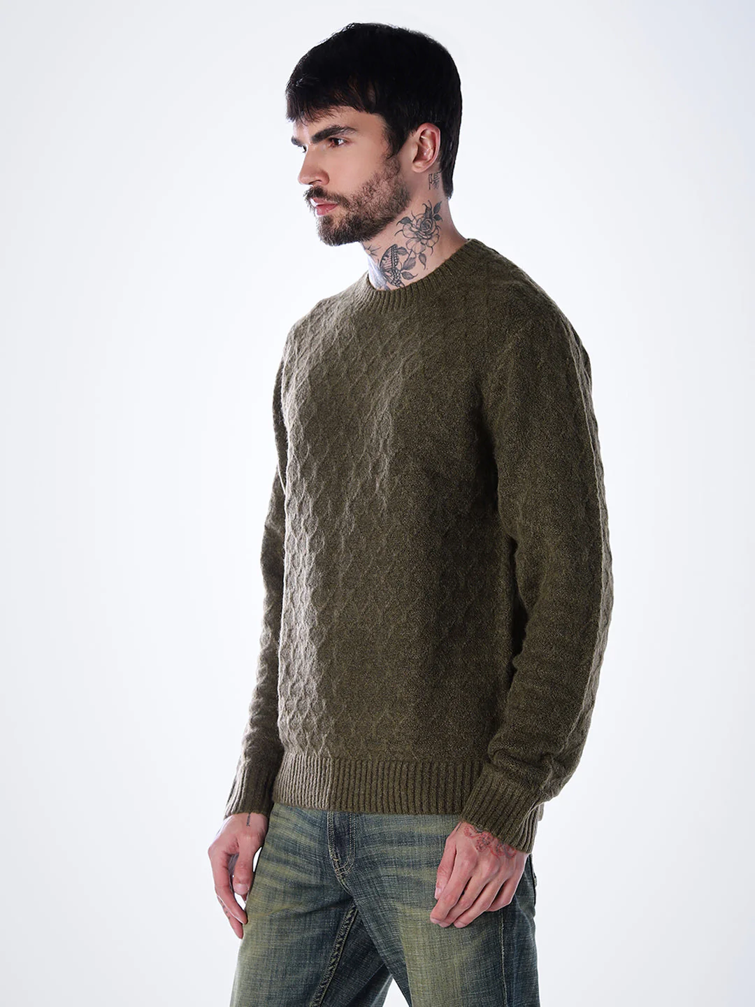 Structured Crew Neck Pullover - Green - Image 3