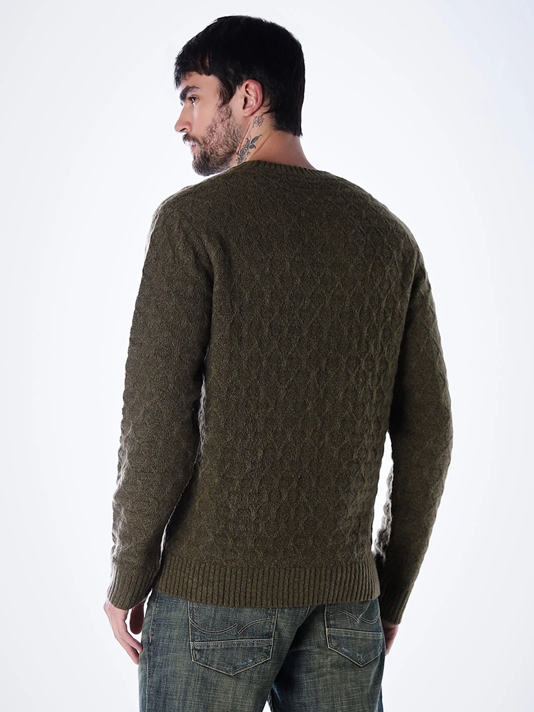 Structured Crew Neck Pullover - Green - Image 5