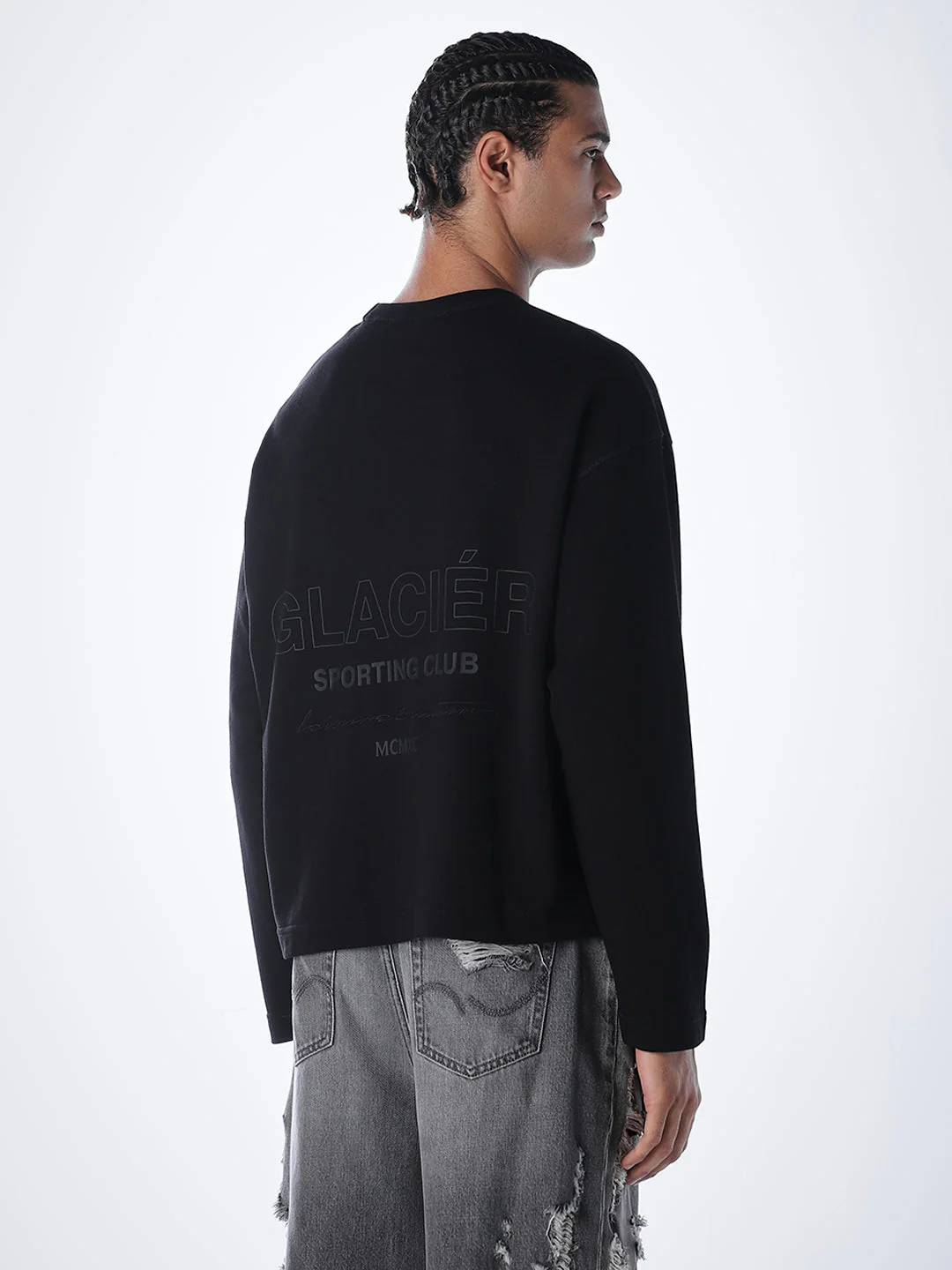 Crew Neck Cotton Sweatshirt - Black - Image 4