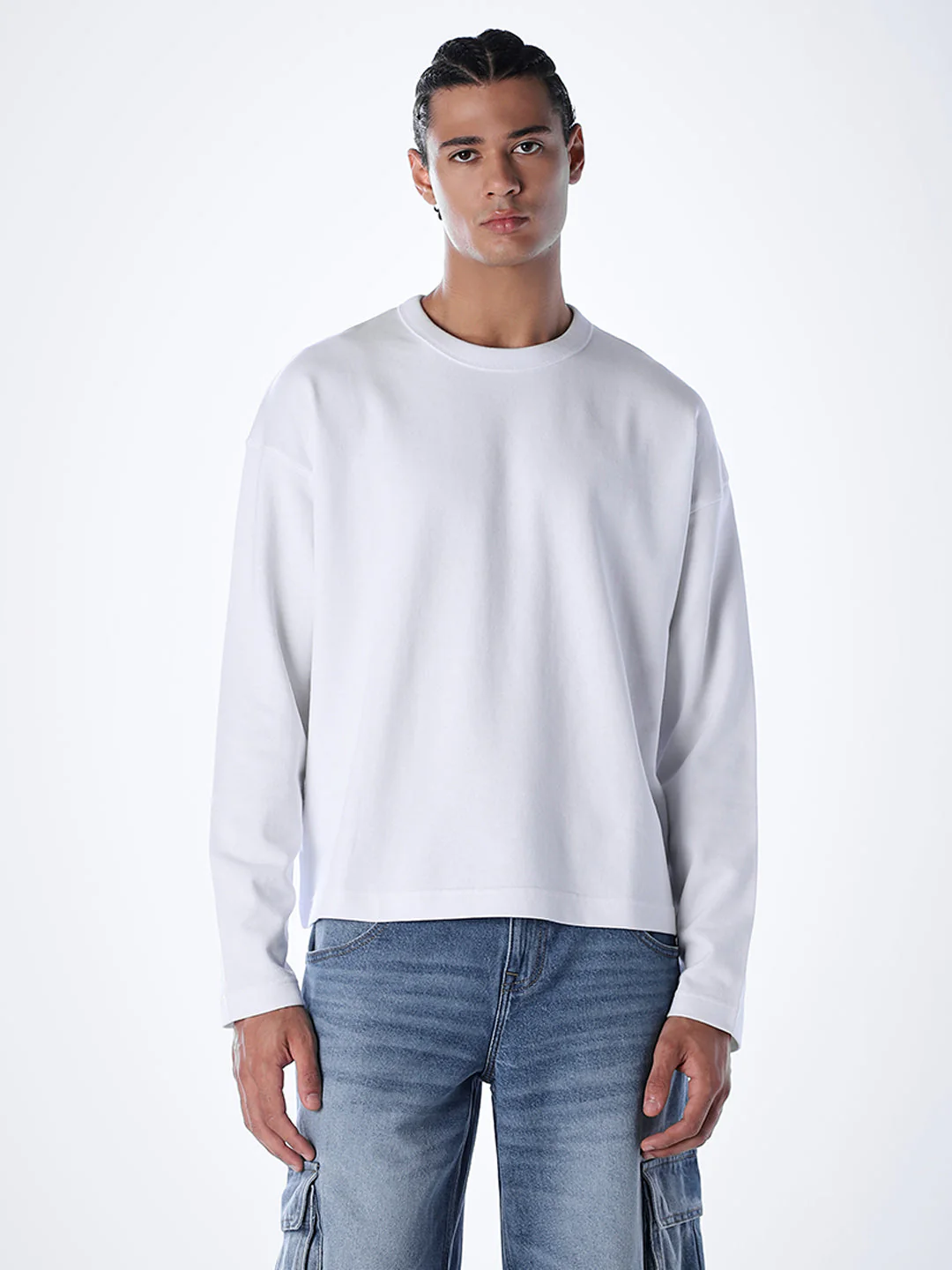 Crew Neck Cotton Sweatshirt - White - Image 2