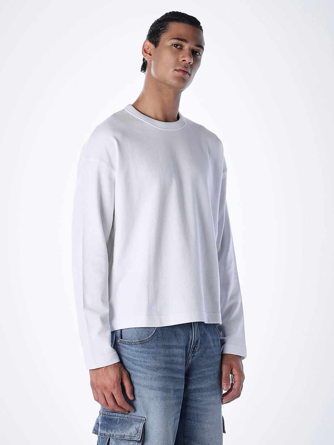 Crew Neck Cotton Sweatshirt - White - Image 3