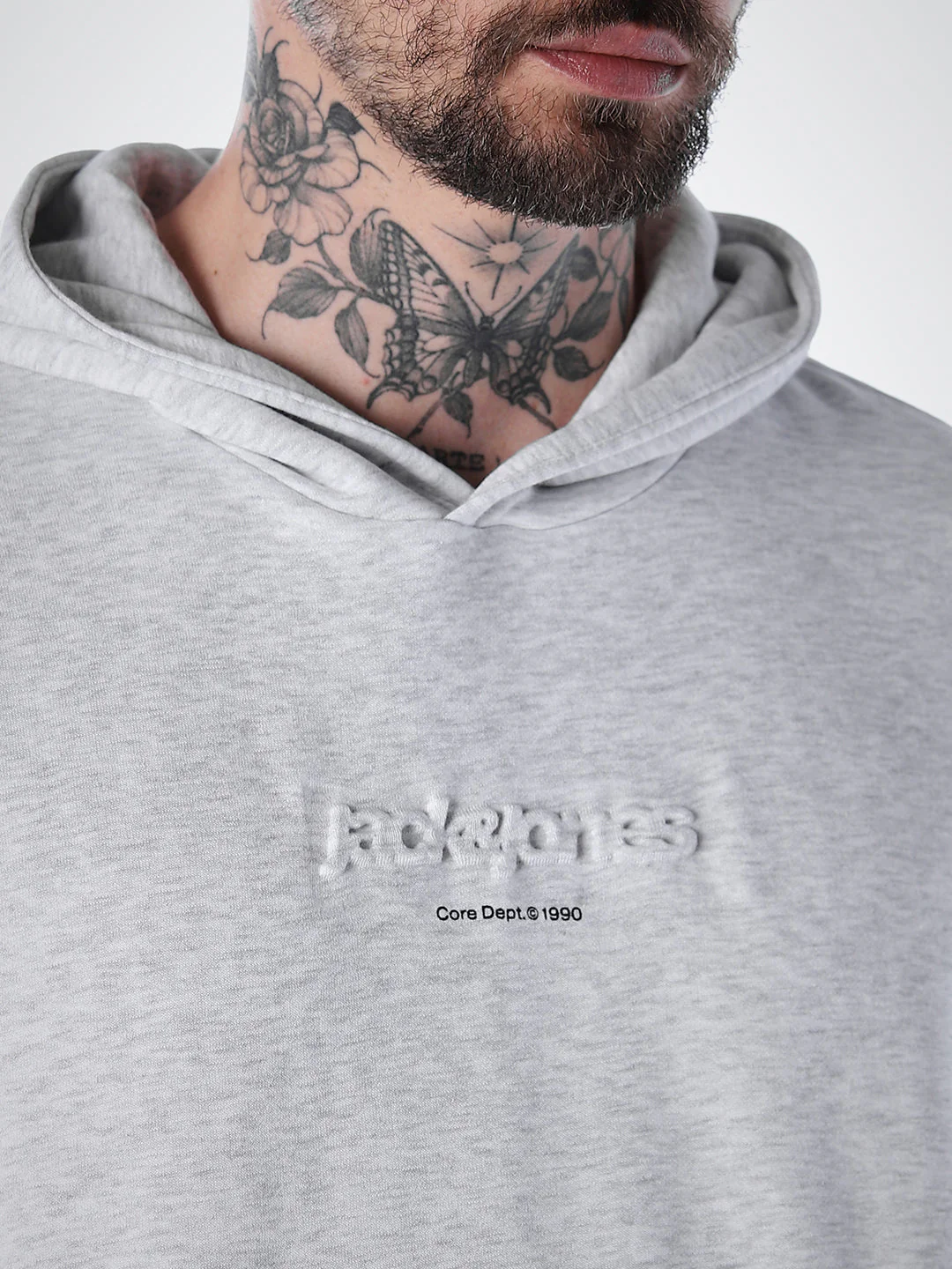 Embossed Text Hoodie - White Mélange - Image 4
