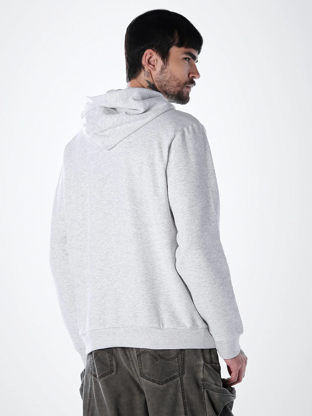 Embossed Text Hoodie - White Mélange - Image 5
