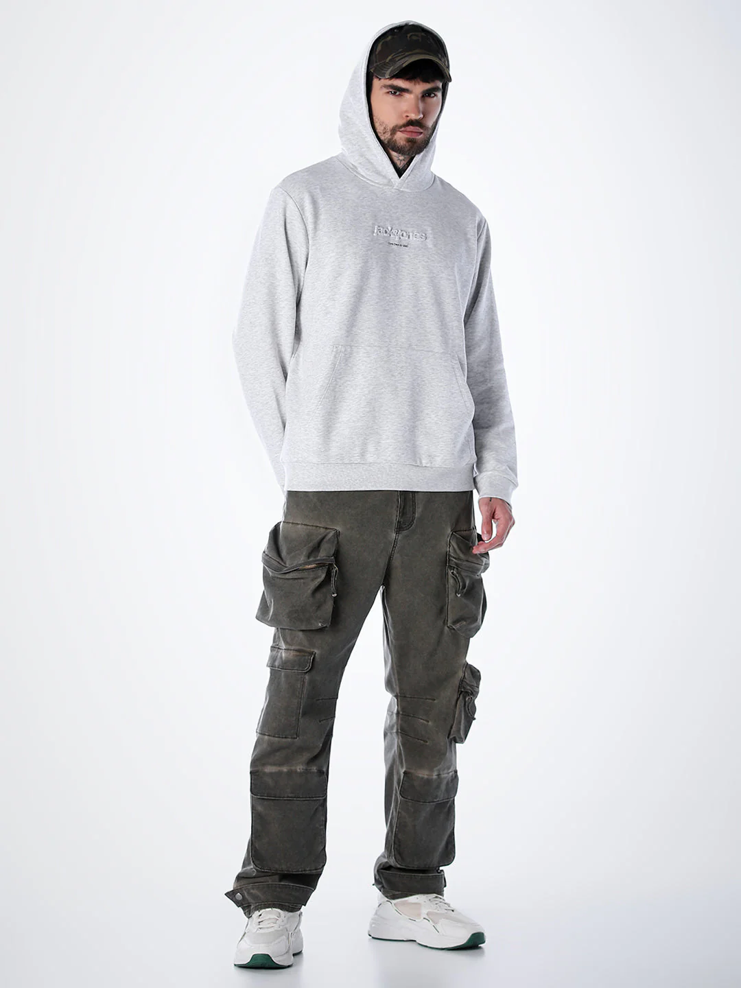 Embossed Text Hoodie - White Mélange - Image 6