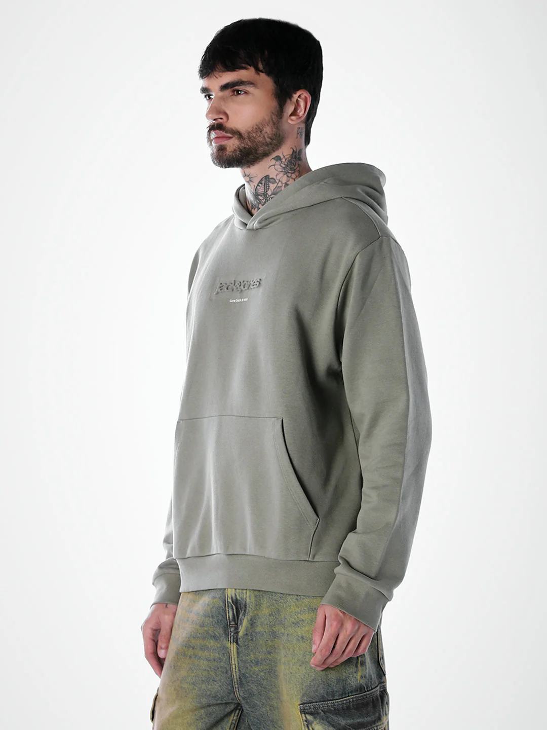 Embossed Text Hoodie - Green - Image 3