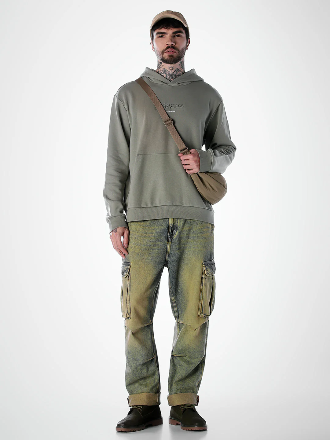 Embossed Text Hoodie - Green - Image 6