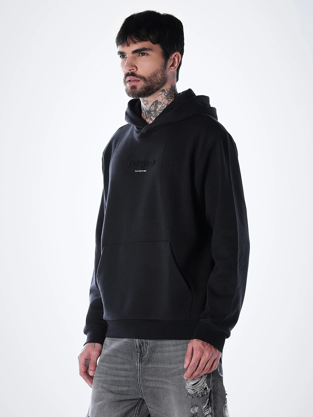 Embossed Text Hoodie - Black - Image 3
