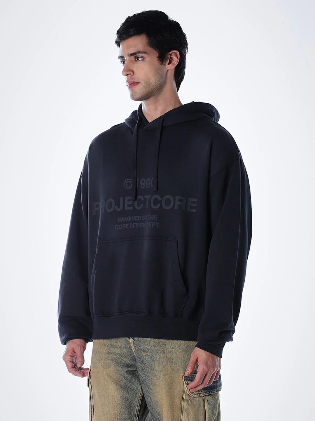 Printed Slim Fit Hoodie - Blue - Image 3