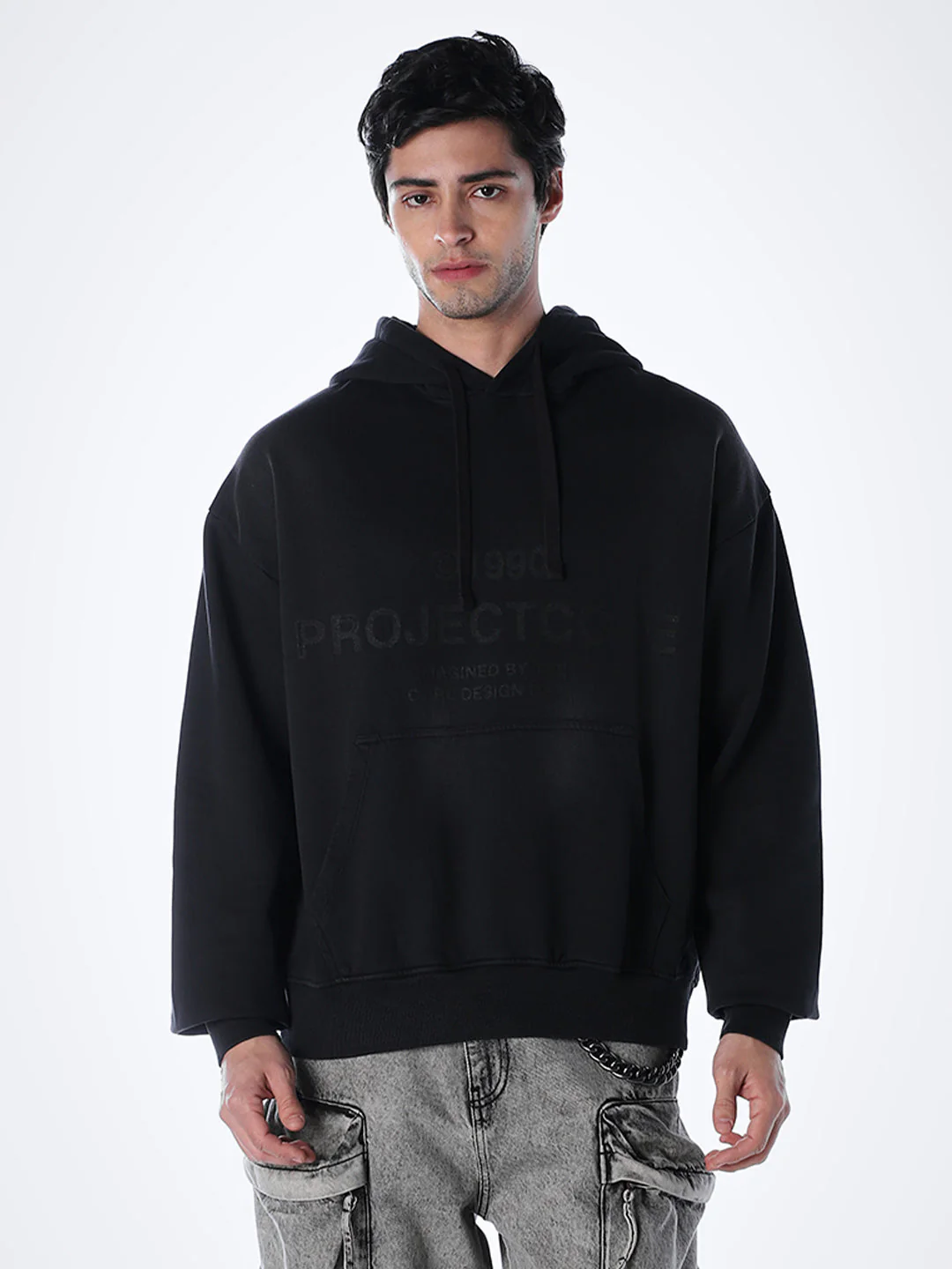 Printed Slim Fit Hoodie - Black - Image 2