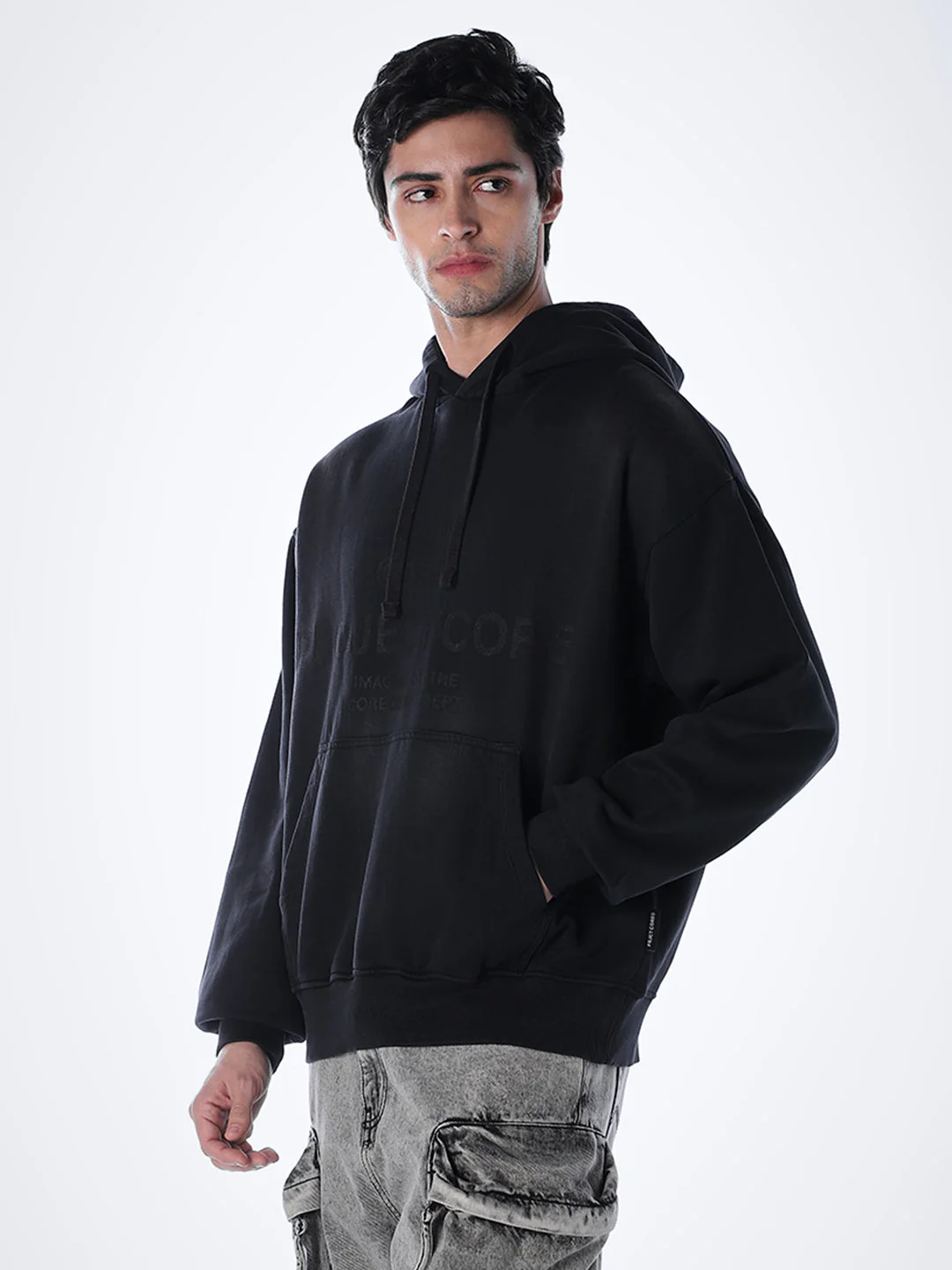 Printed Slim Fit Hoodie - Black - Image 3