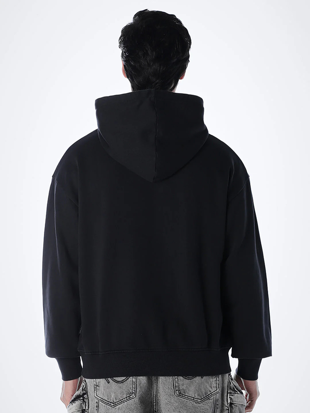 Printed Slim Fit Hoodie - Black - Image 4
