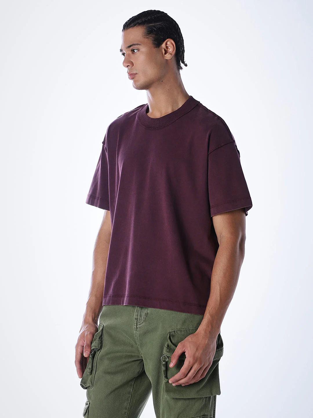 Acid Wash Cotton T-shirt - Maroon - Image 3