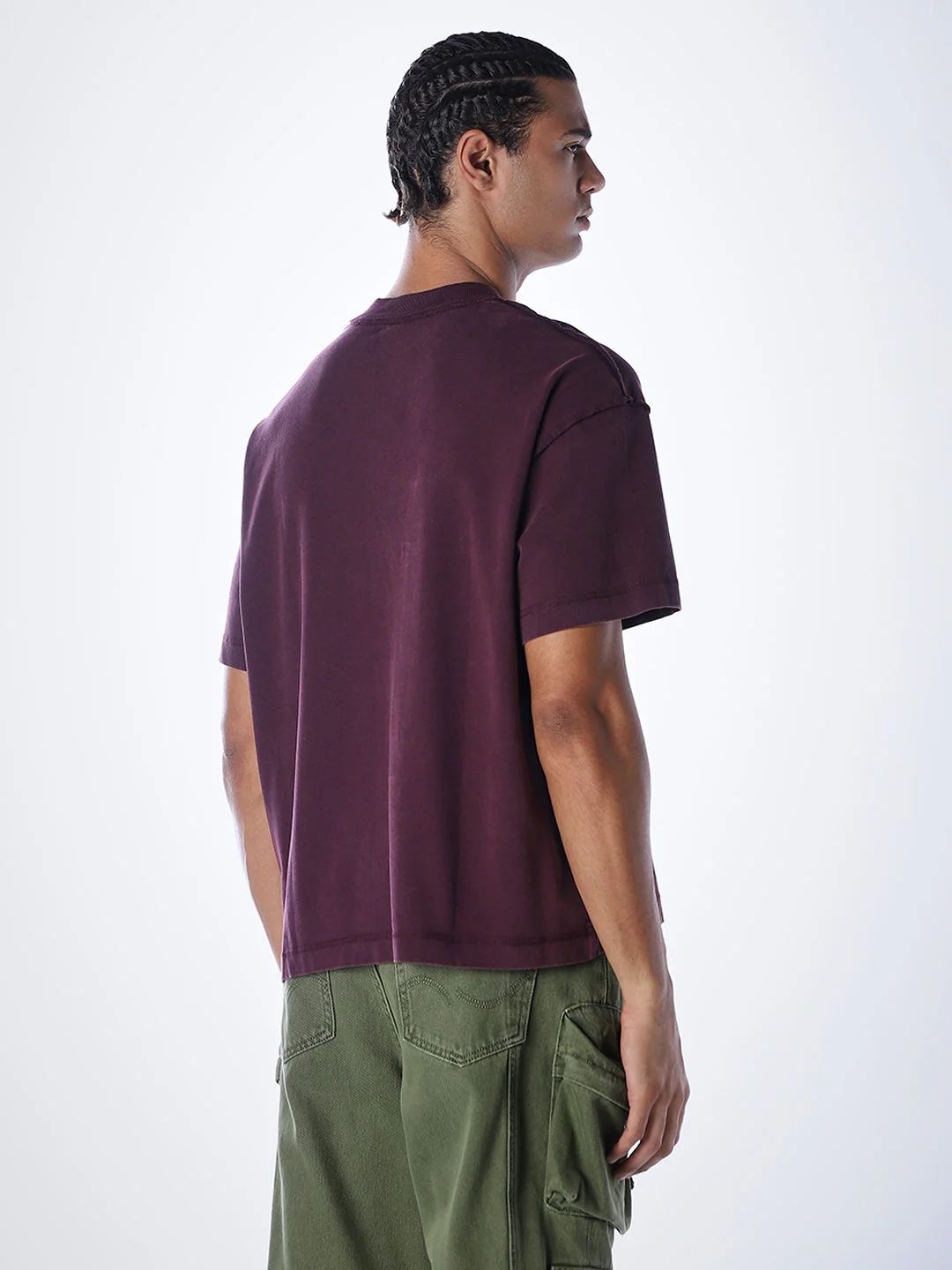 Acid Wash Cotton T-shirt - Maroon - Image 4
