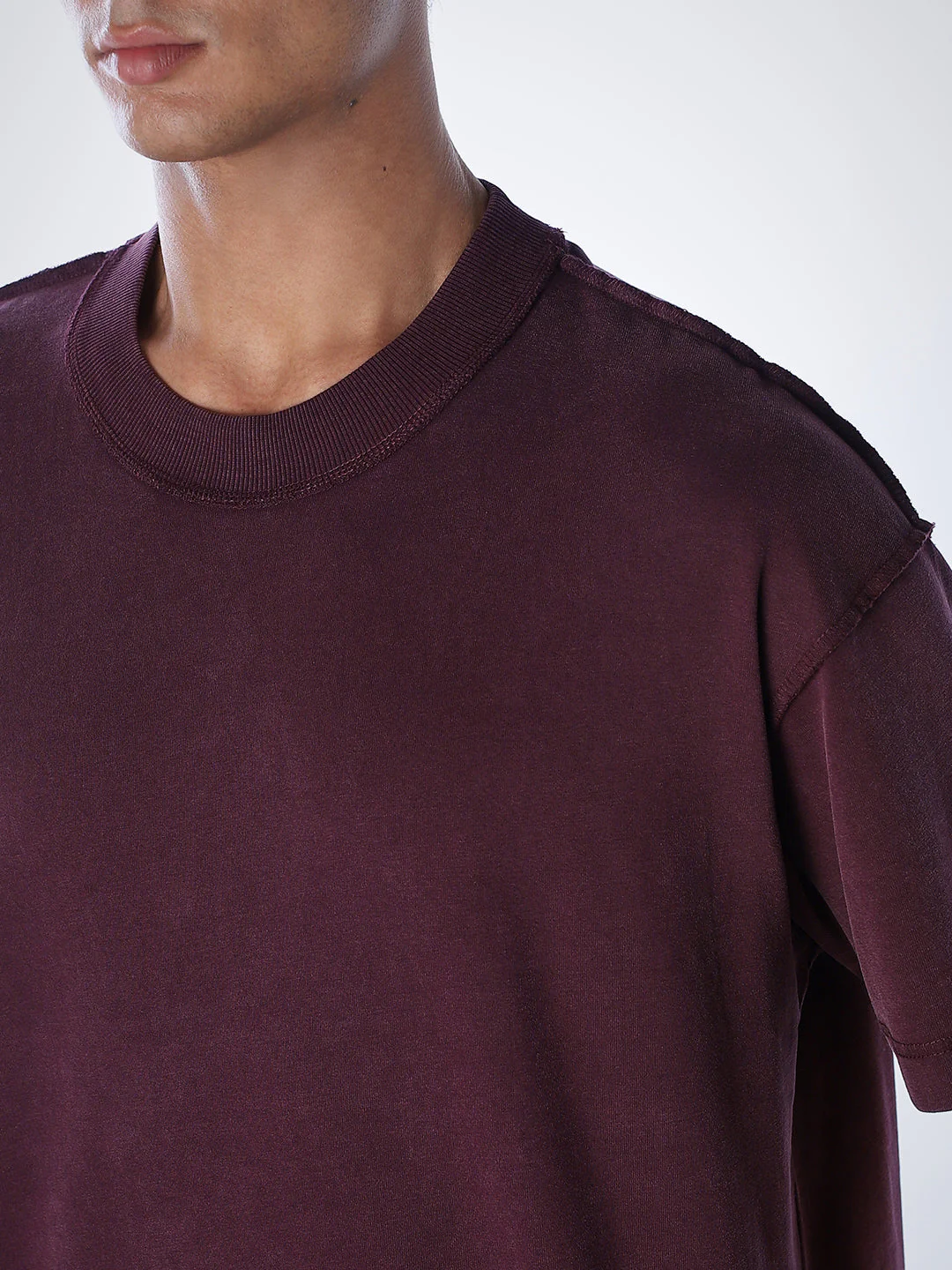 Acid Wash Cotton T-shirt - Maroon - Image 5