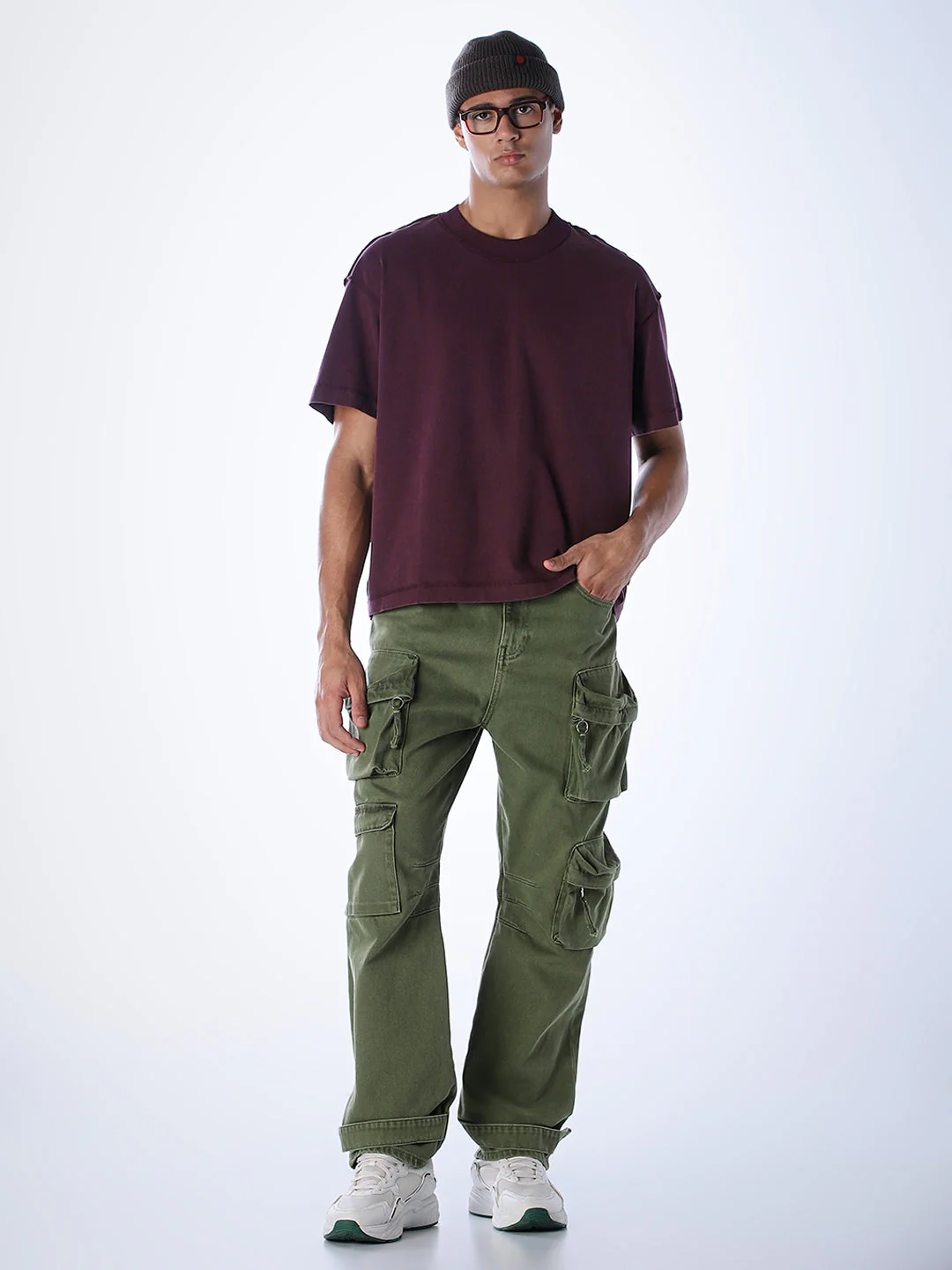 Acid Wash Cotton T-shirt - Maroon - Image 6