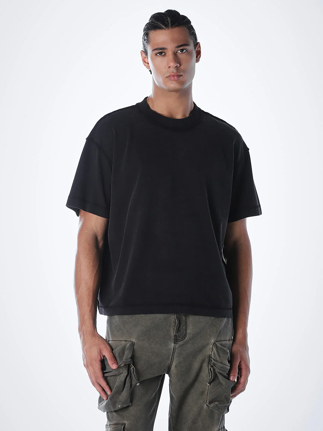 Acid Wash Cotton T-shirt - Black - Image 2