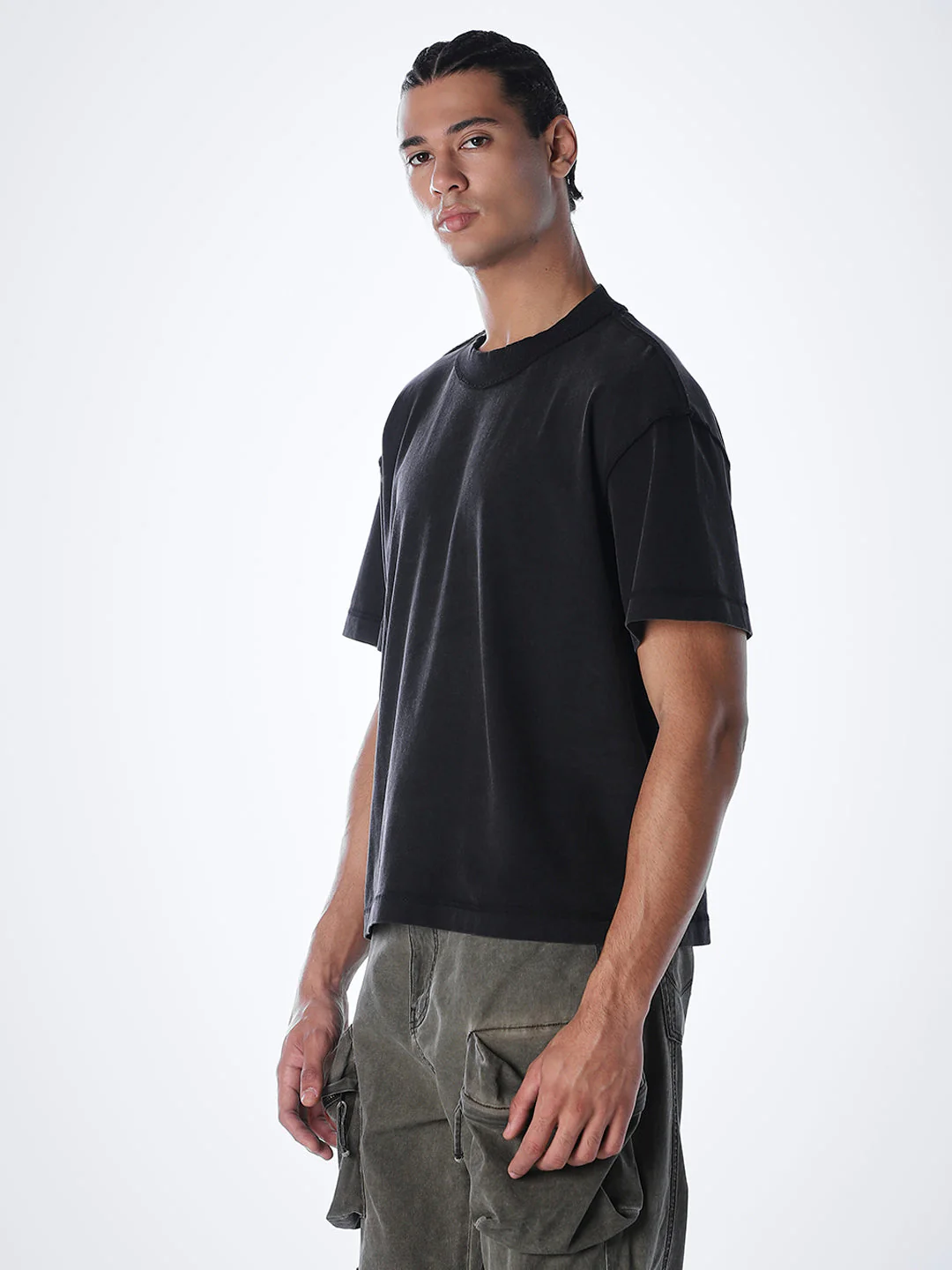 Acid Wash Cotton T-shirt - Black - Image 3