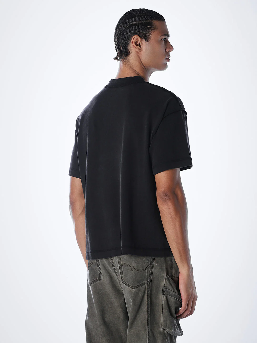 Acid Wash Cotton T-shirt - Black - Image 4