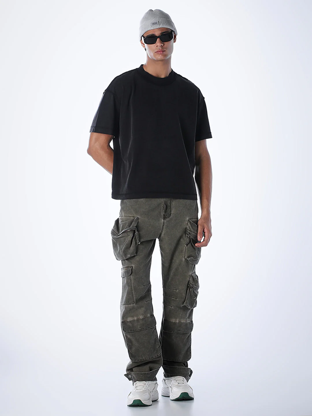 Acid Wash Cotton T-shirt - Black - Image 6