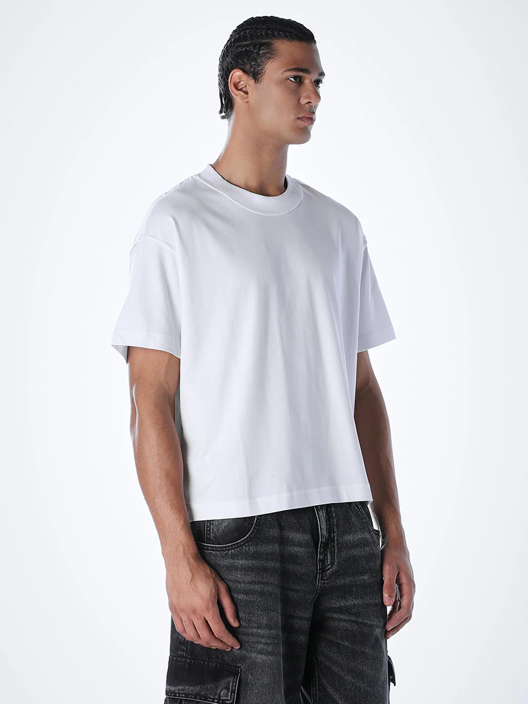 Acid Wash Cotton T-shirt - White - Image 3