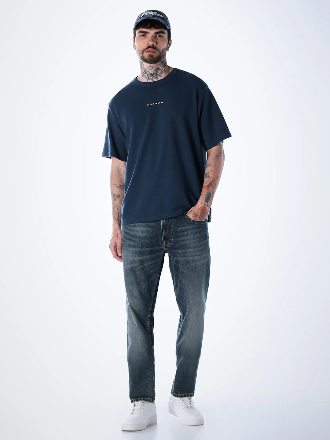 Structured Crew Neck Oversized T-shirt - Blue - Image 6