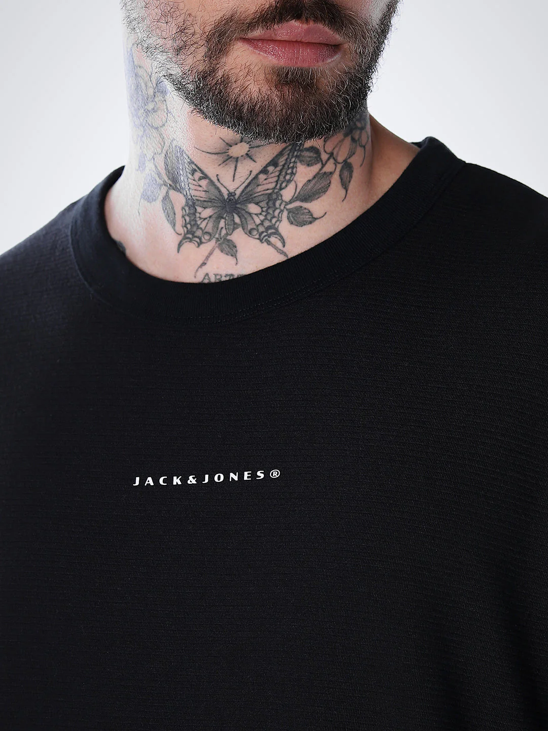 Structured Crew Neck Oversized T-shirt - Black - Image 5