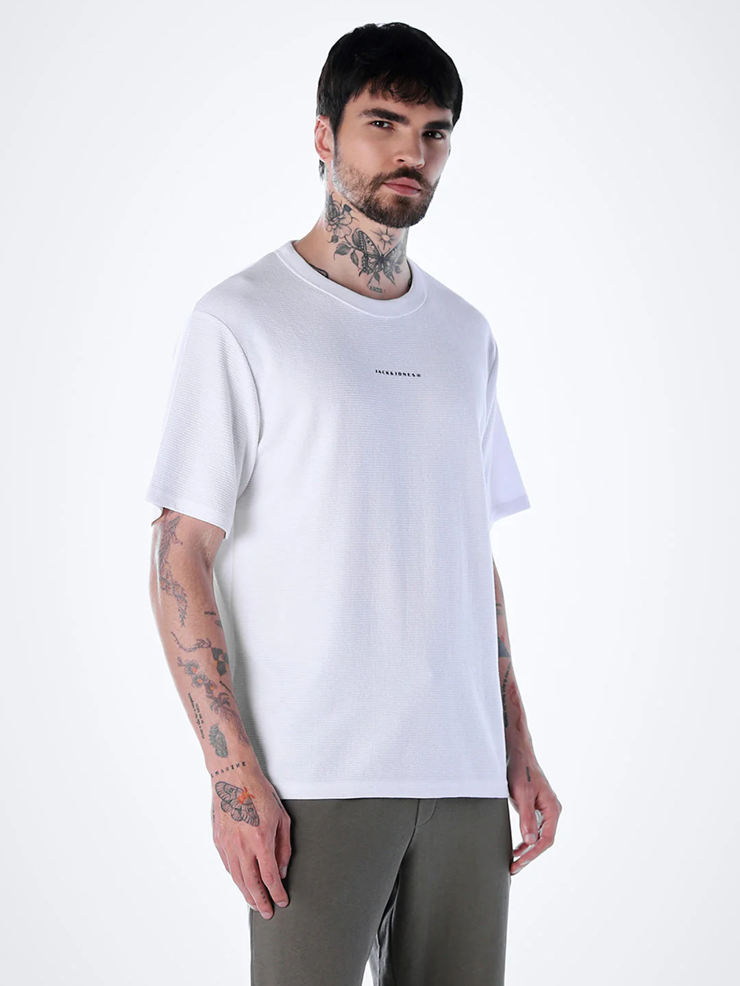Structured Crew Neck Oversized T-shirt - White - Image 3