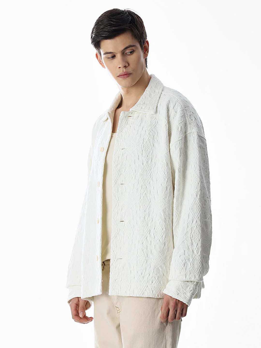 White Jacquard Overshirt - Image 3