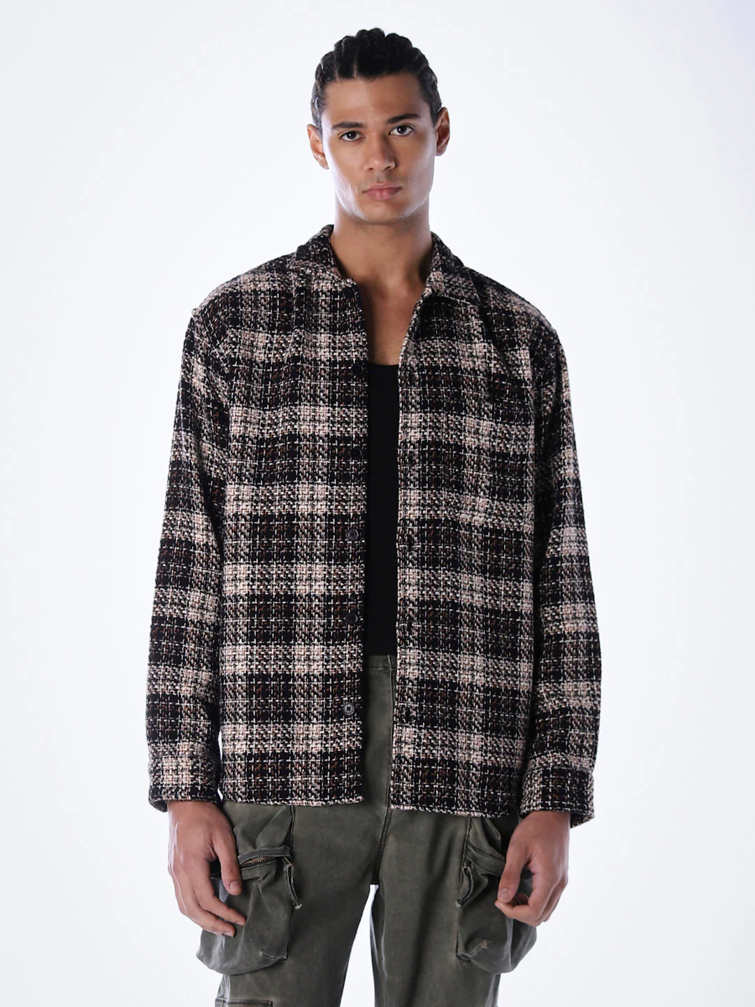 Thread Check Print Overshirt - Black - Image 2