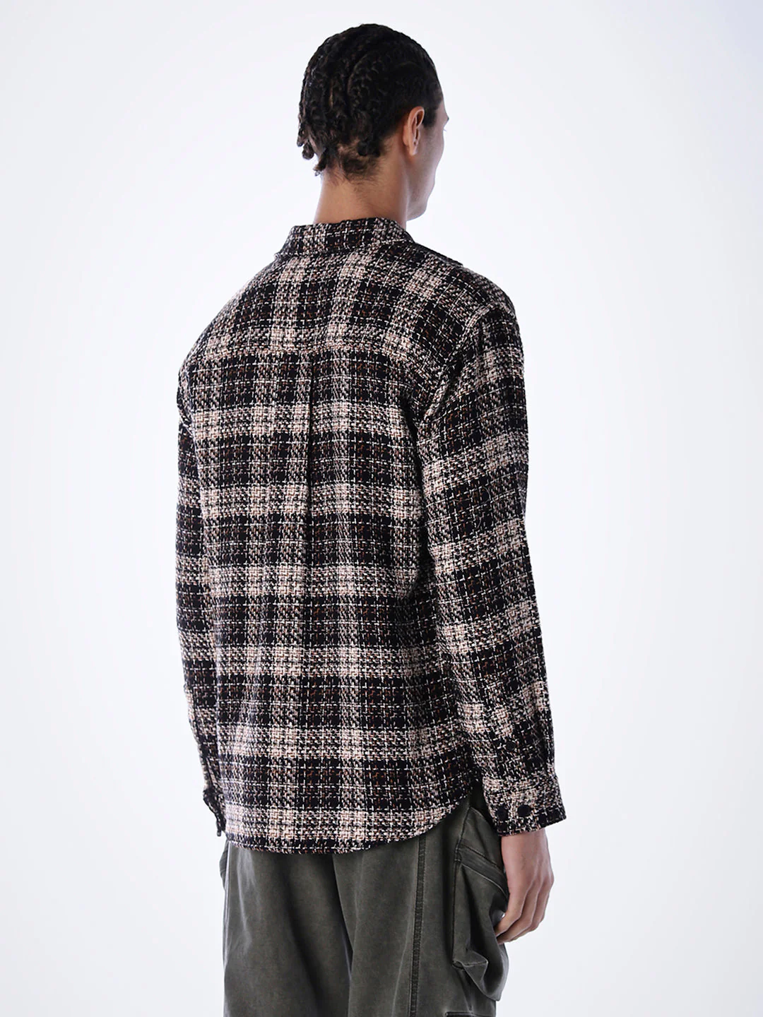Thread Check Print Overshirt - Black - Image 4