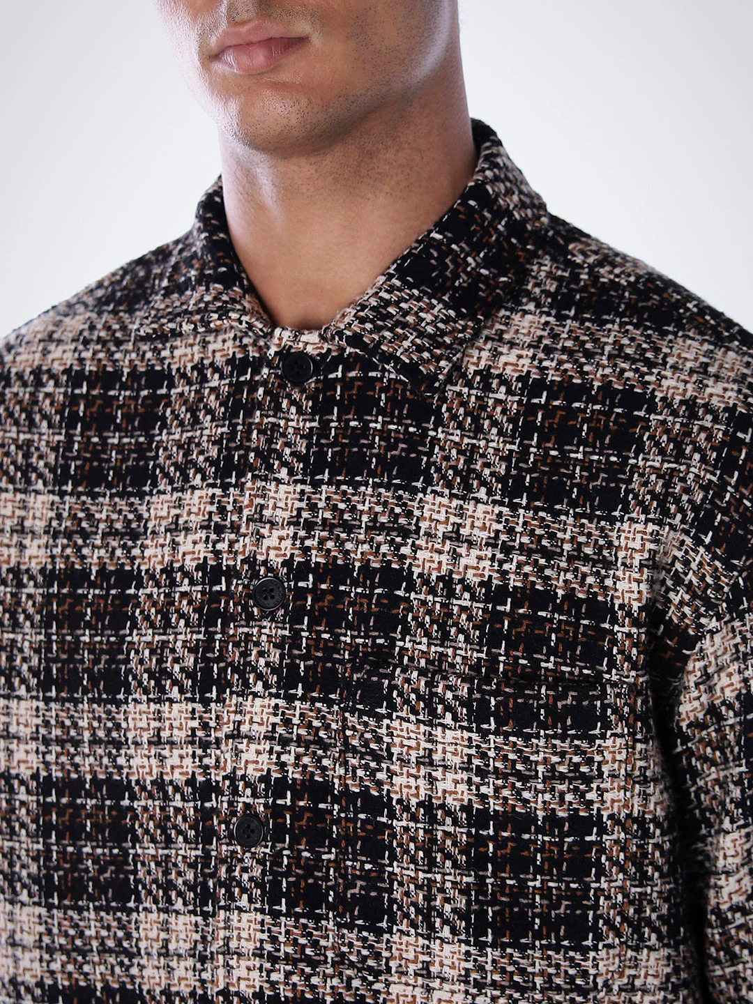 Thread Check Print Overshirt - Black - Image 5