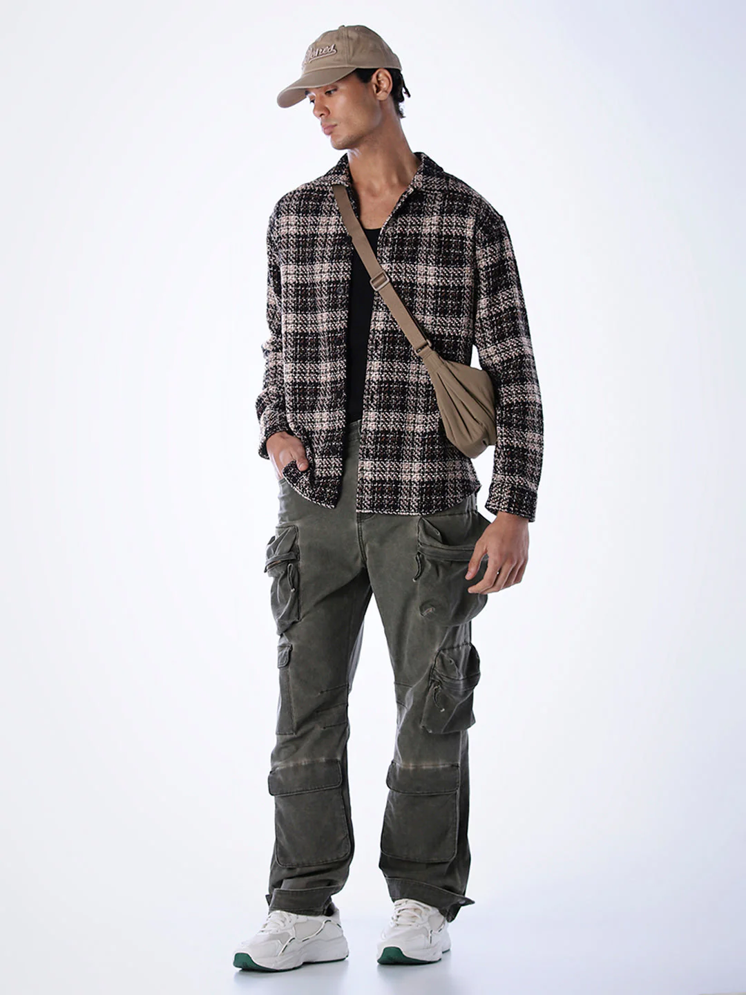 Thread Check Print Overshirt - Black - Image 6