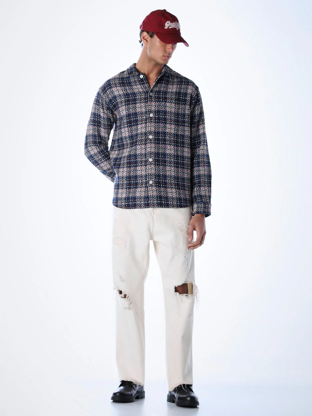 Thread Check Print Overshirt - Blue - Image 6