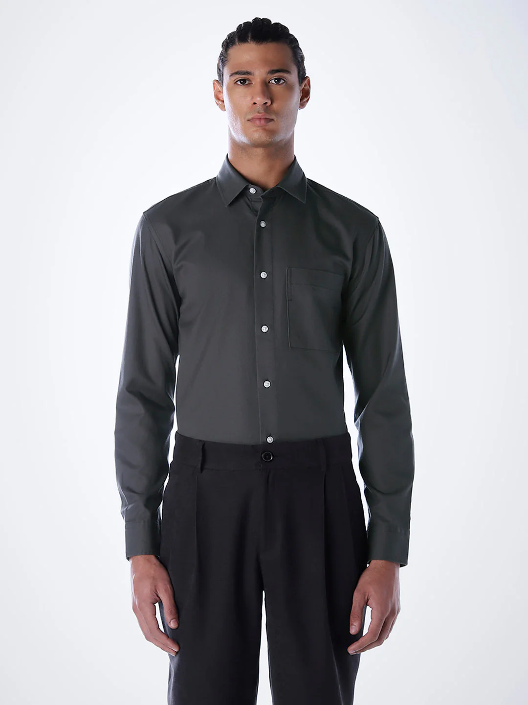 Lyocell Slim Fit Shirt - Grey - Image 2