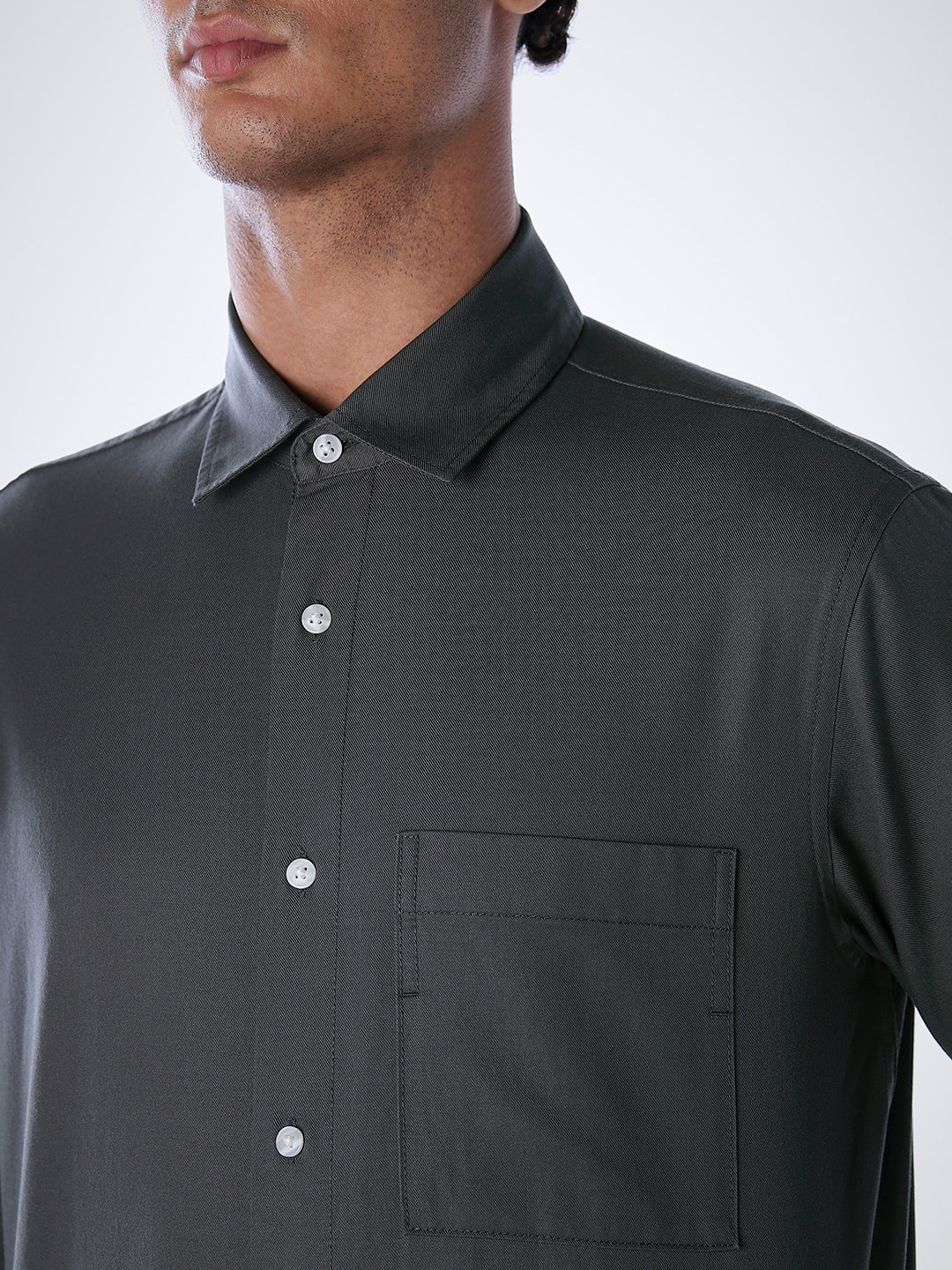 Lyocell Slim Fit Shirt - Grey - Image 5