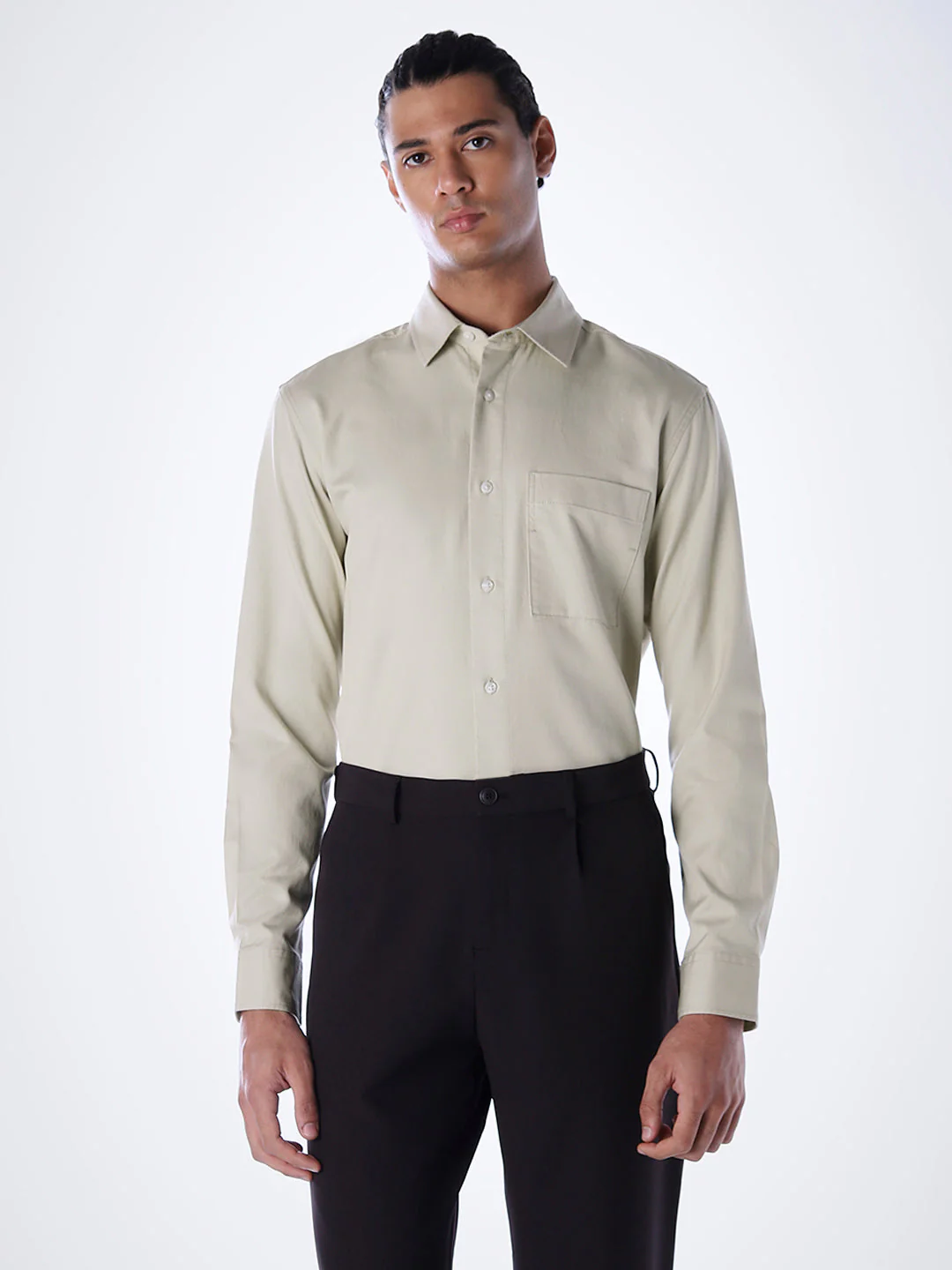 Lyocell Slim Fit Shirt - Beige - Image 2