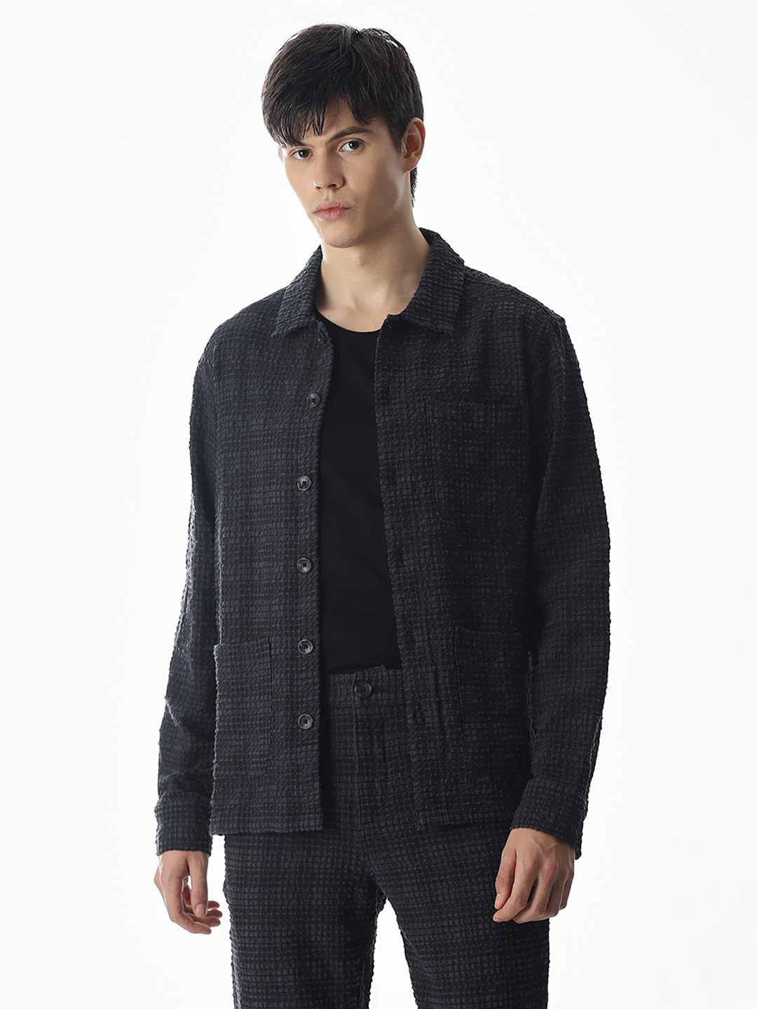 Black Front Open Overshirt - Image 2