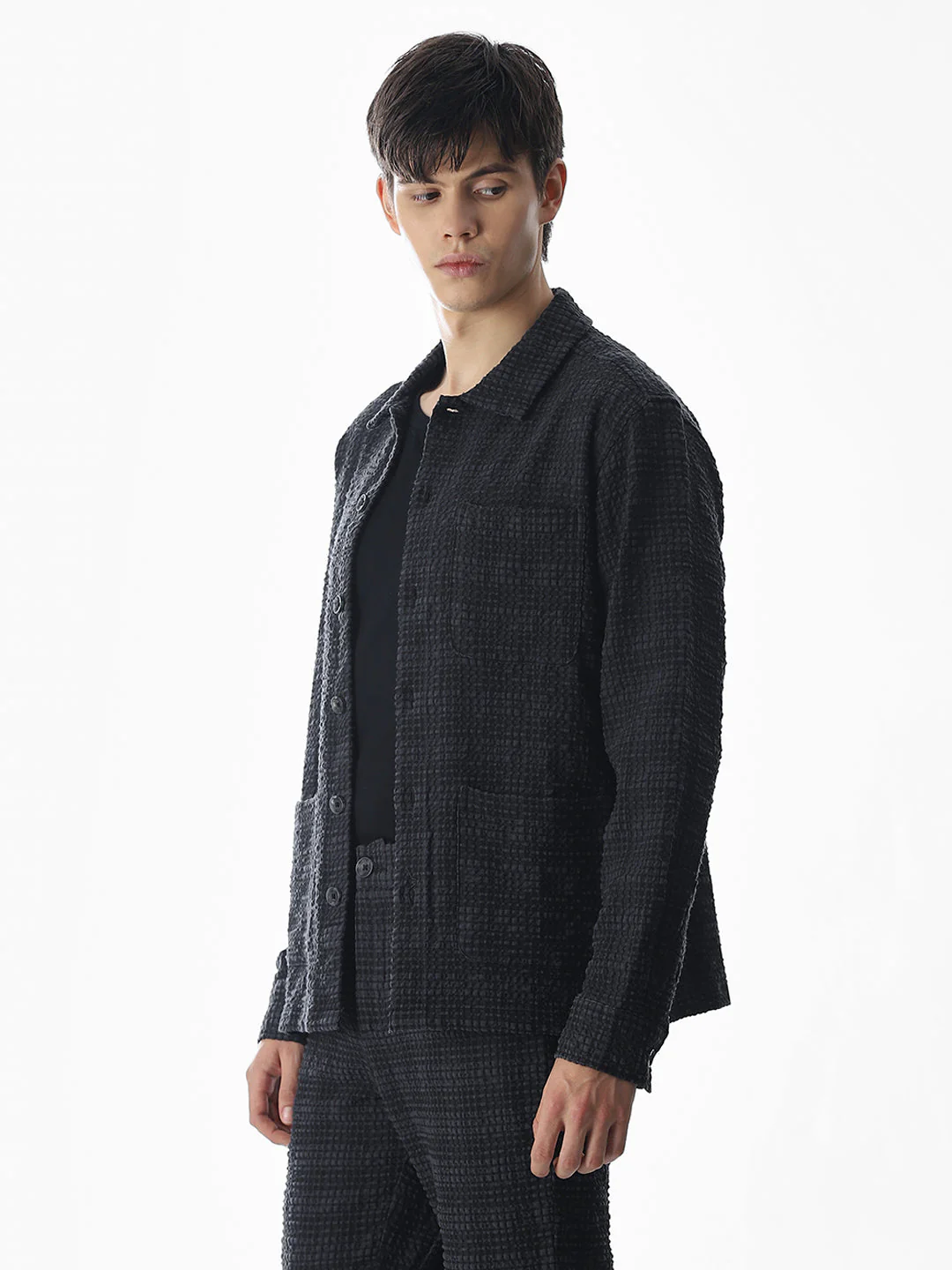 Black Front Open Overshirt - Image 3