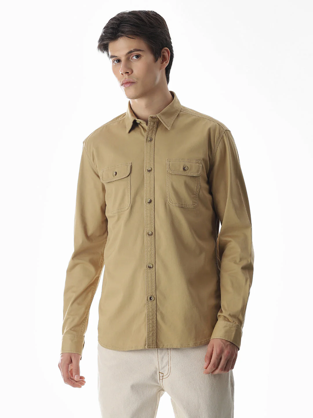 Brown Cotton Regular Fit Shirt - Image 2