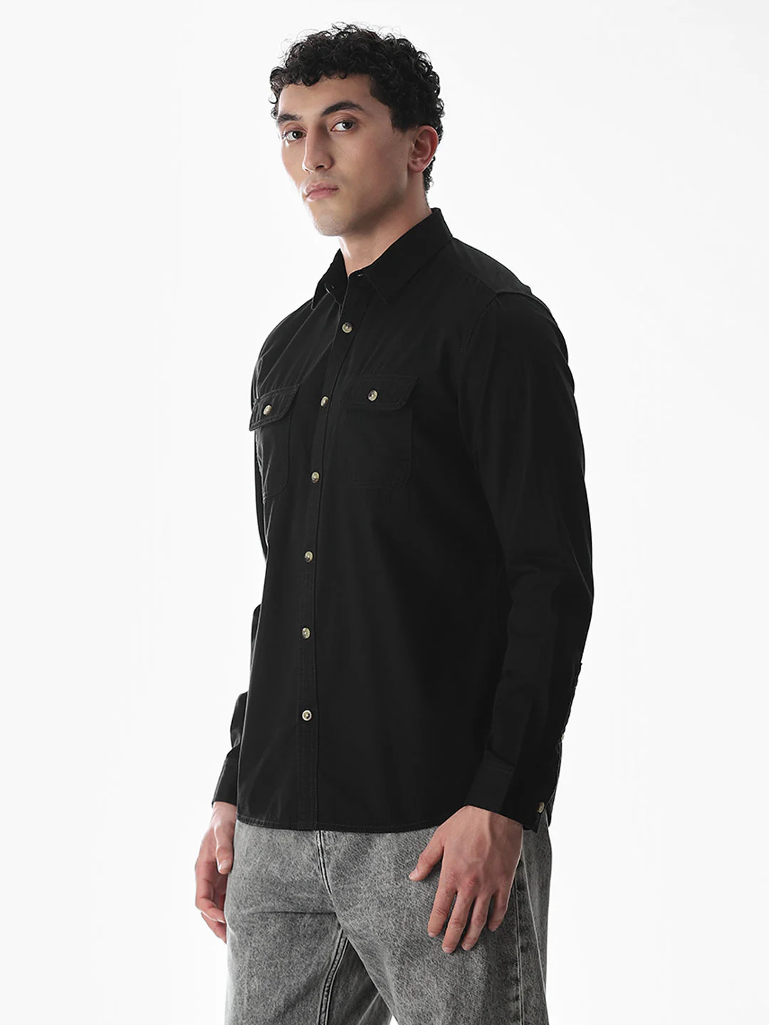 Black Cotton Regular Fit Shirt - Image 3