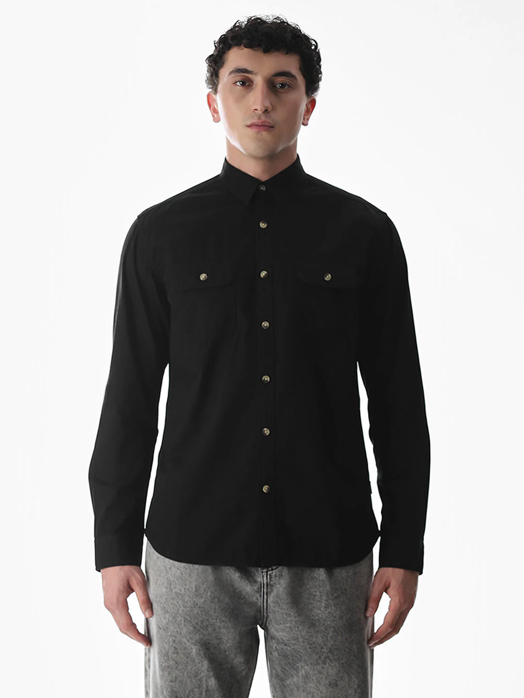 Black Cotton Regular Fit Shirt - Image 8