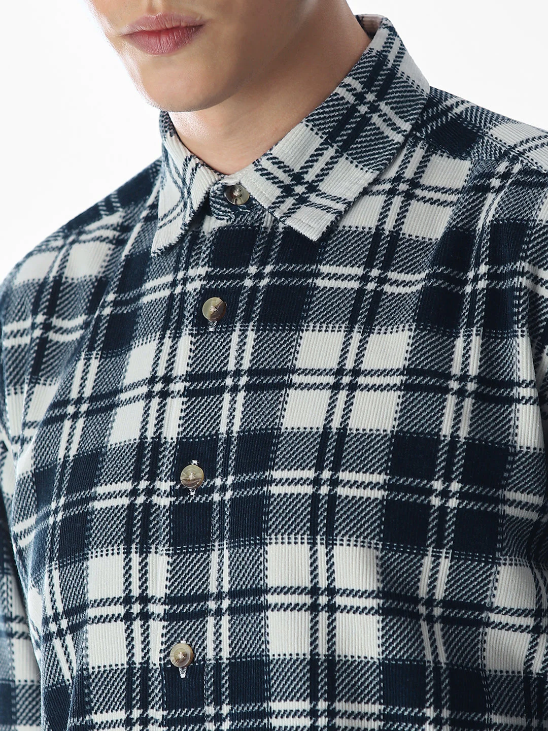 Dark Blue Check Cotton Shirt - Image 5