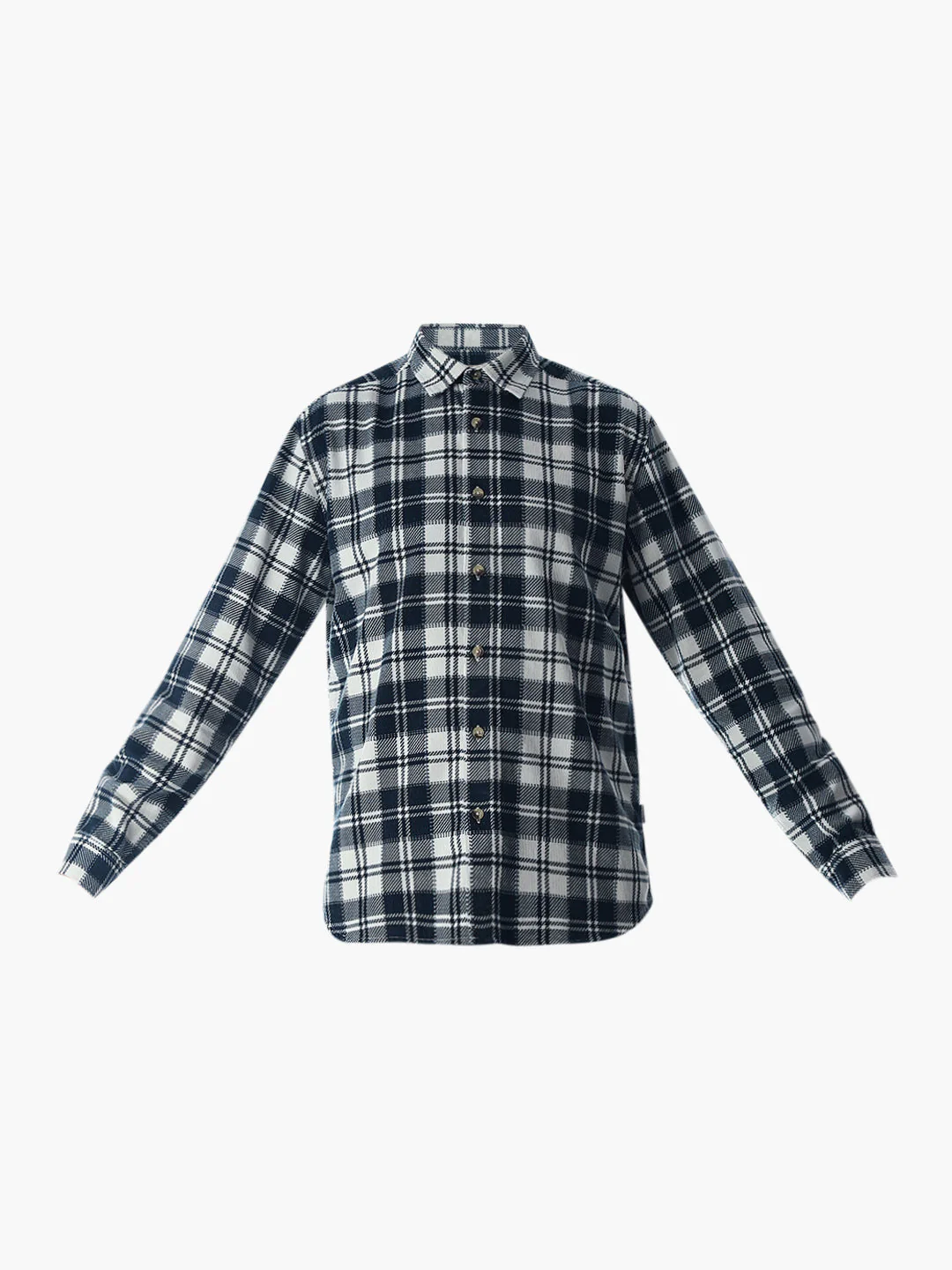 Dark Blue Check Cotton Shirt - Image 7