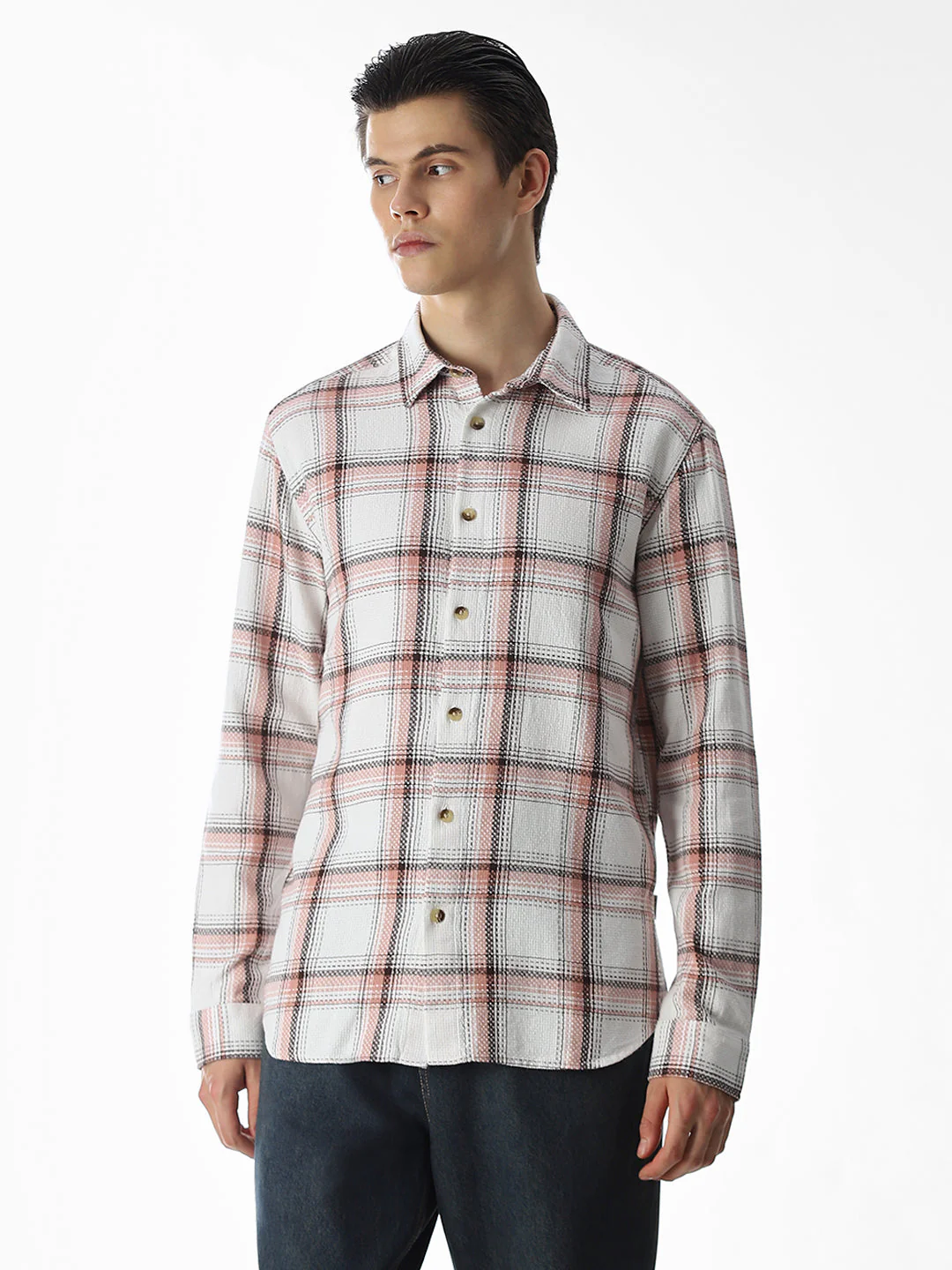 Beige Check Cotton Shirt - Image 2