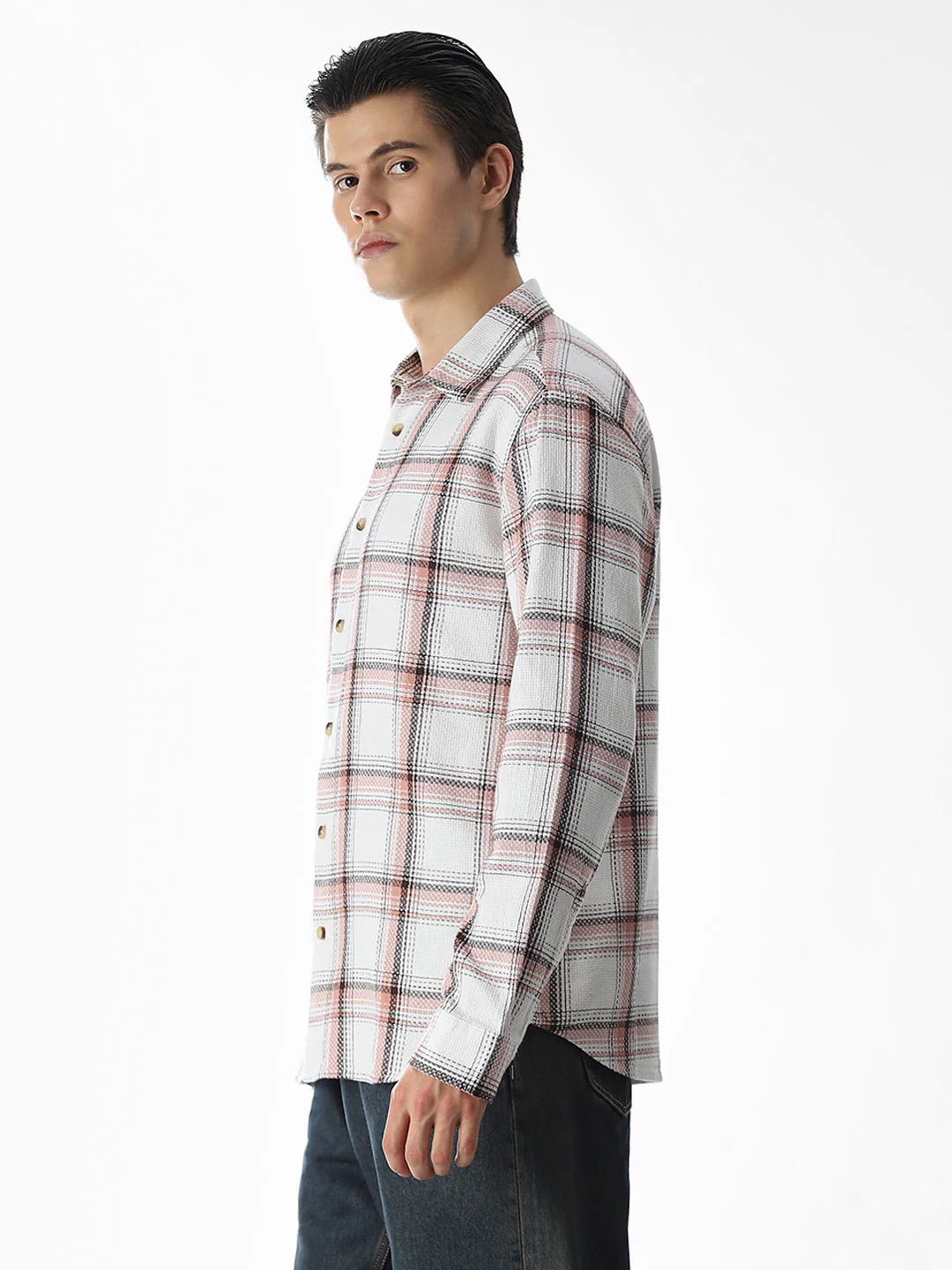 Beige Check Cotton Shirt - Image 3