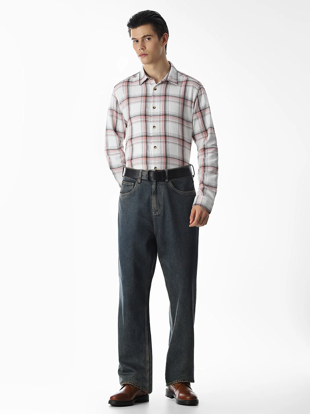 Beige Check Cotton Shirt - Image 6