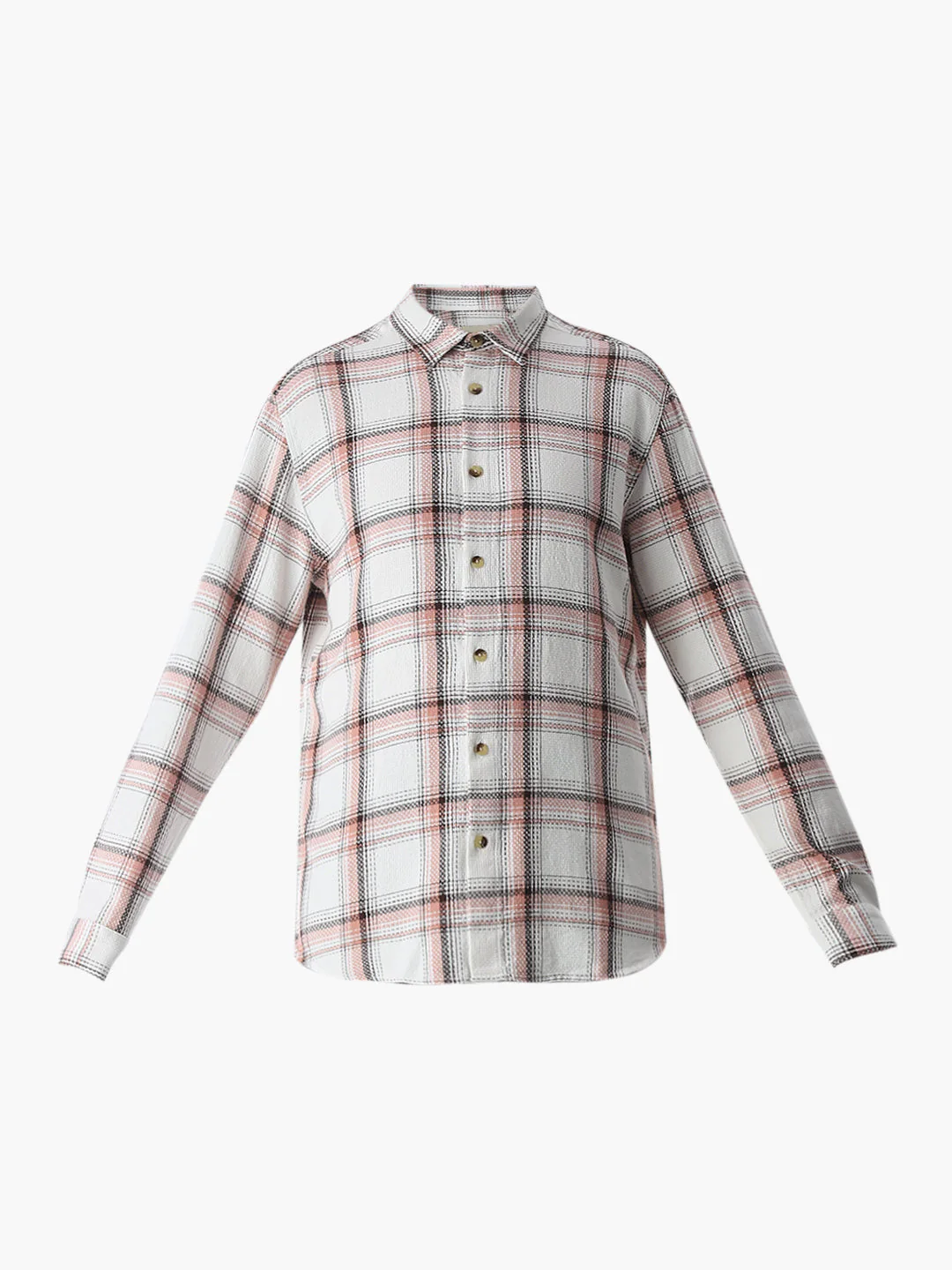Beige Check Cotton Shirt - Image 7