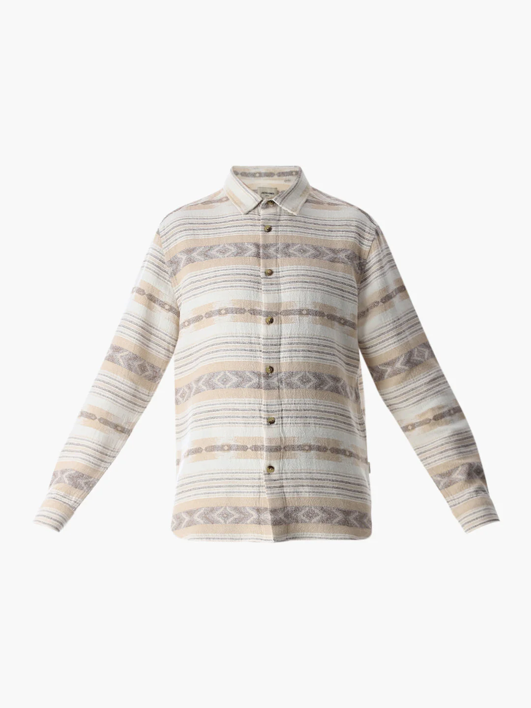 Beige Printed Jacquard Cotton Shirt - Image 7