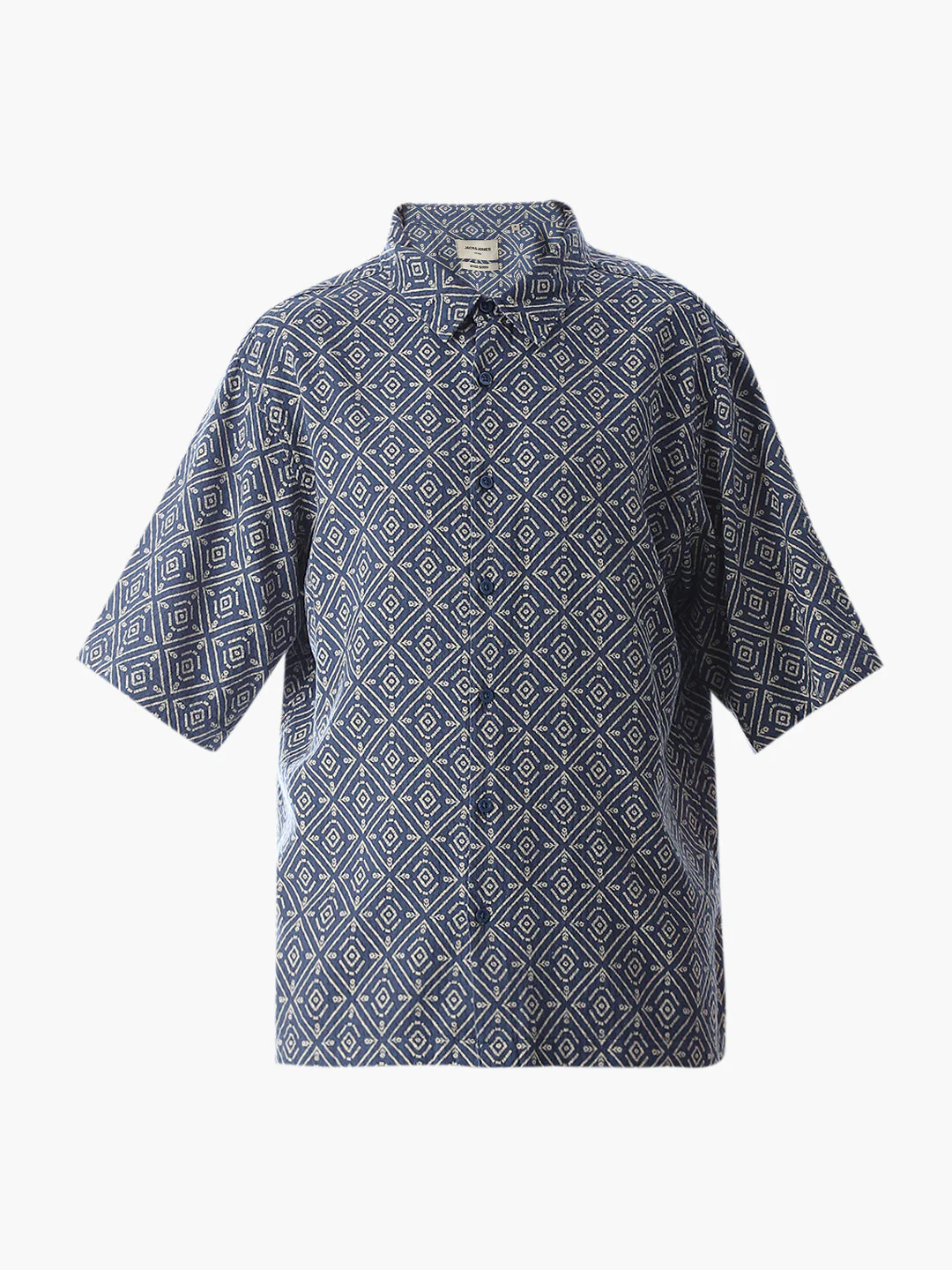 Blue Printed Cotton Short Sleeves Shirt - Image 7