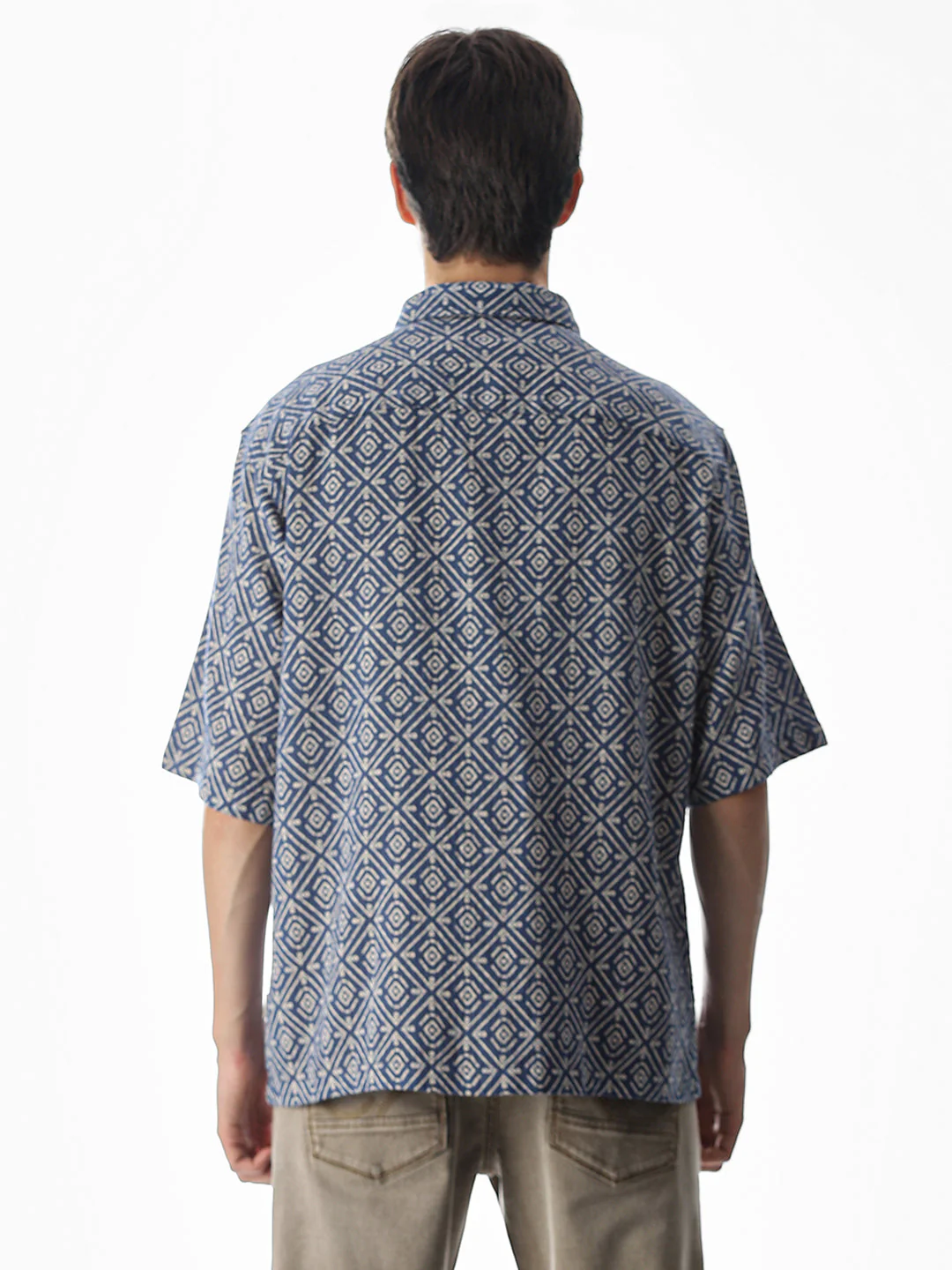 Blue Printed Cotton Short Sleeves Shirt - Image 9